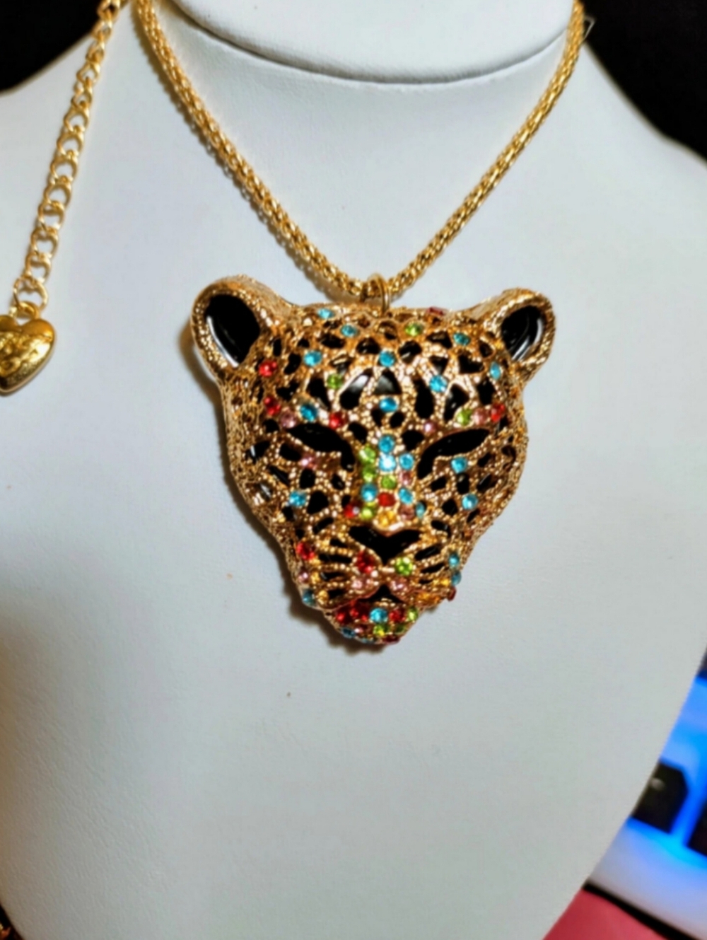 Gold-Tone Multicolor Crystal Leopard Pendant Necklace - Women Jewelry